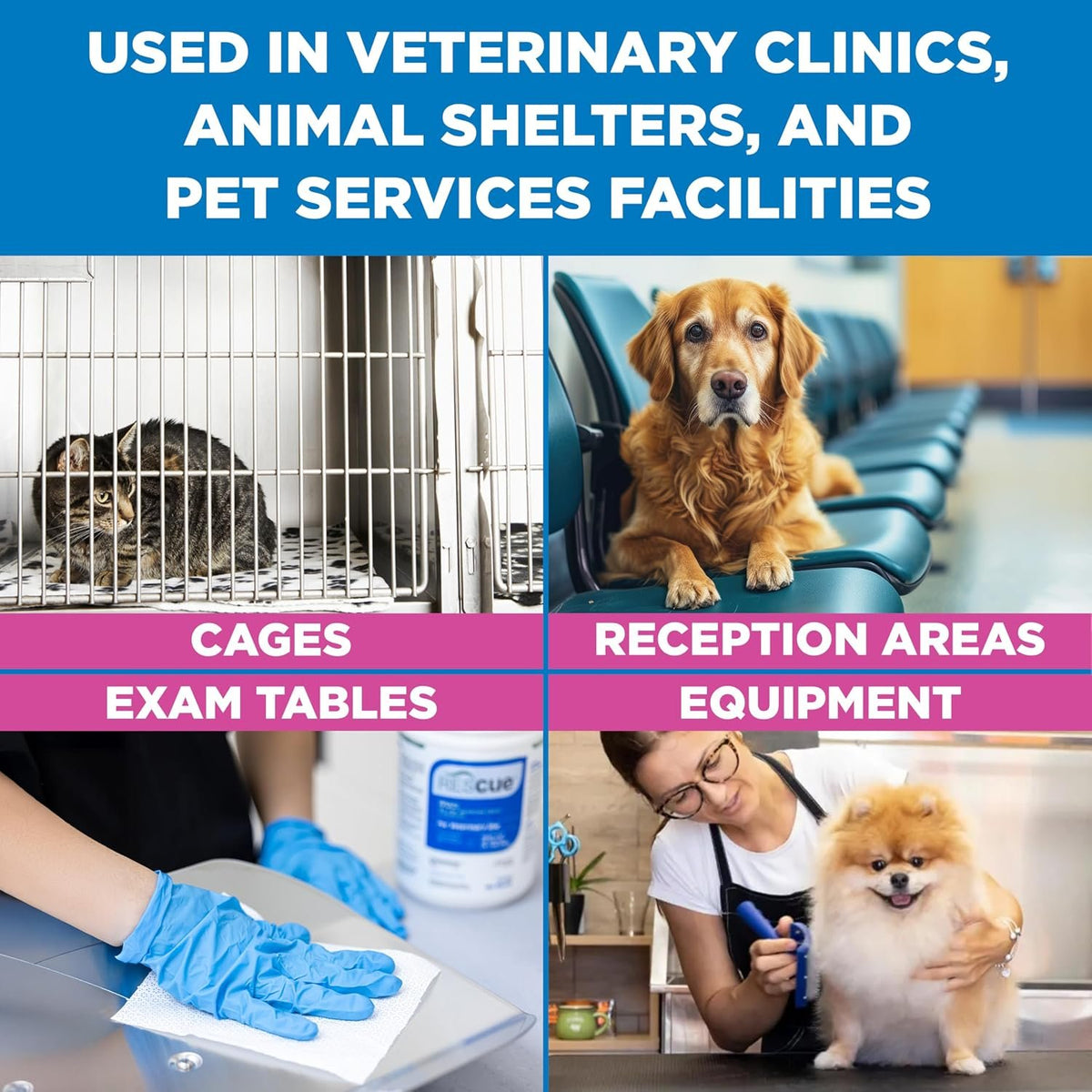 REScue One-Step Disinfectant Cleaner & Deodorizer Wipes for Vet Use – Cleaner for Kennels, Litter Boxes, Vet Offices, Pet Grooming Surfaces, Pet Items – Wipes Canister, 160-Count (Pack of 1)