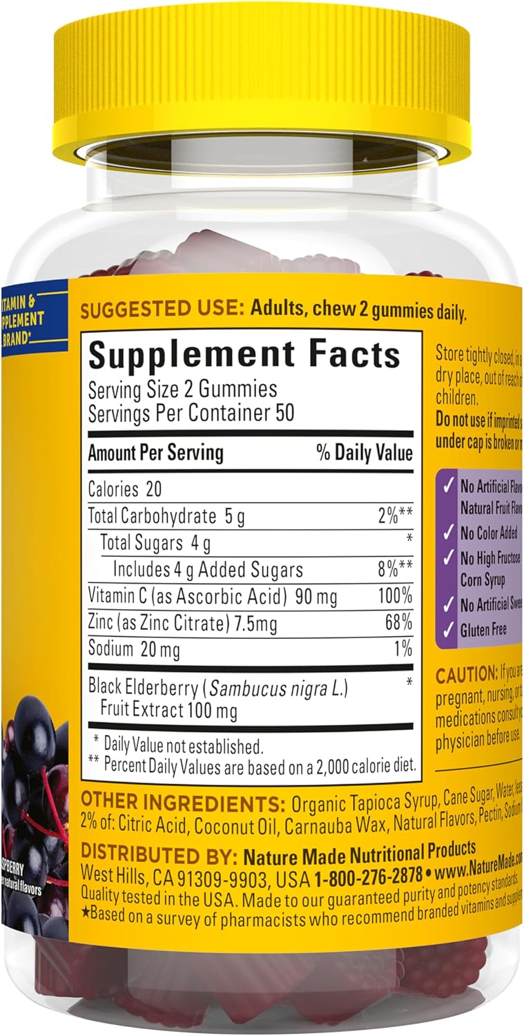 Nature Made Elderberry Gummies with Vitamin C & Zinc, 100 Gummies