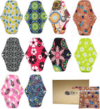 10 Pcs Reusable Sanitary Pads for Women Sanitary Pads for Day and Medium Flow, Washable Bamboo Cloth (26 x 18 cm)