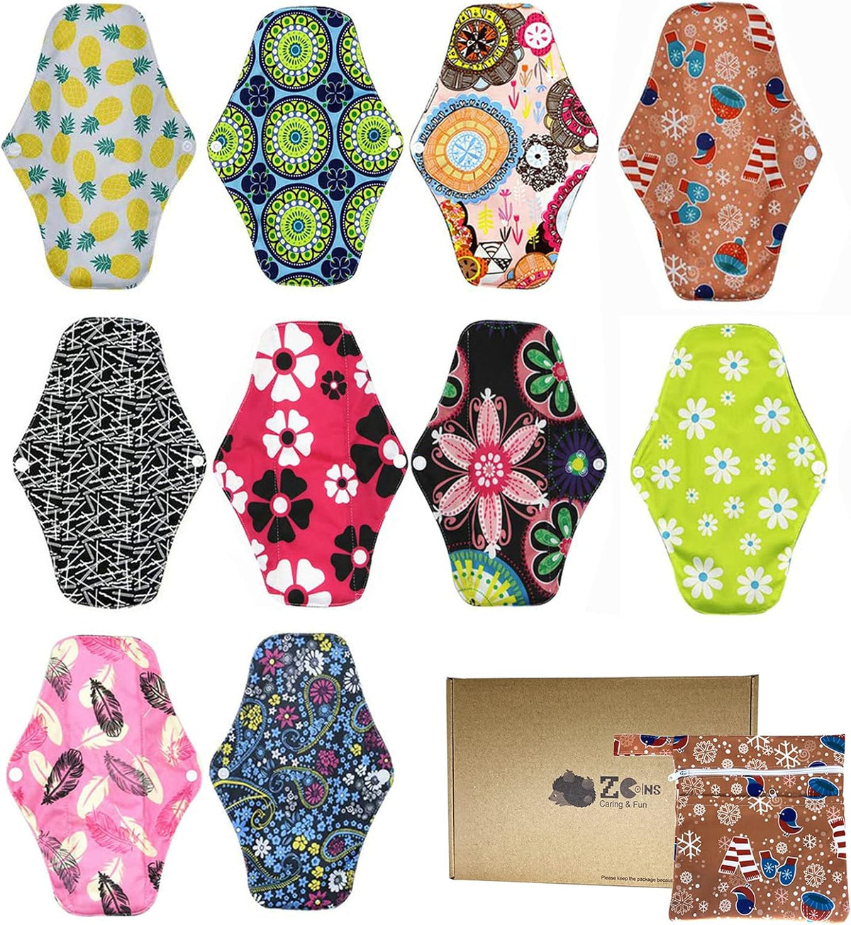 10 Pcs Reusable Sanitary Pads for Women Sanitary Pads for Day and Medium Flow, Washable Bamboo Cloth (26 x 18 cm)