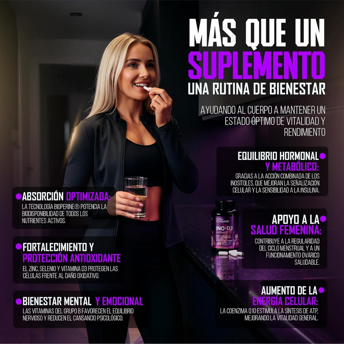 Life Pro Inositol Myo & D-Chiro Inositol 4240mg – Supports Female Hormonal and Metabolic Balance, Cellular Energy and Vitality, 180 Capsules, Supplement with CoQ10, BioPerine, Vitamins B and D3