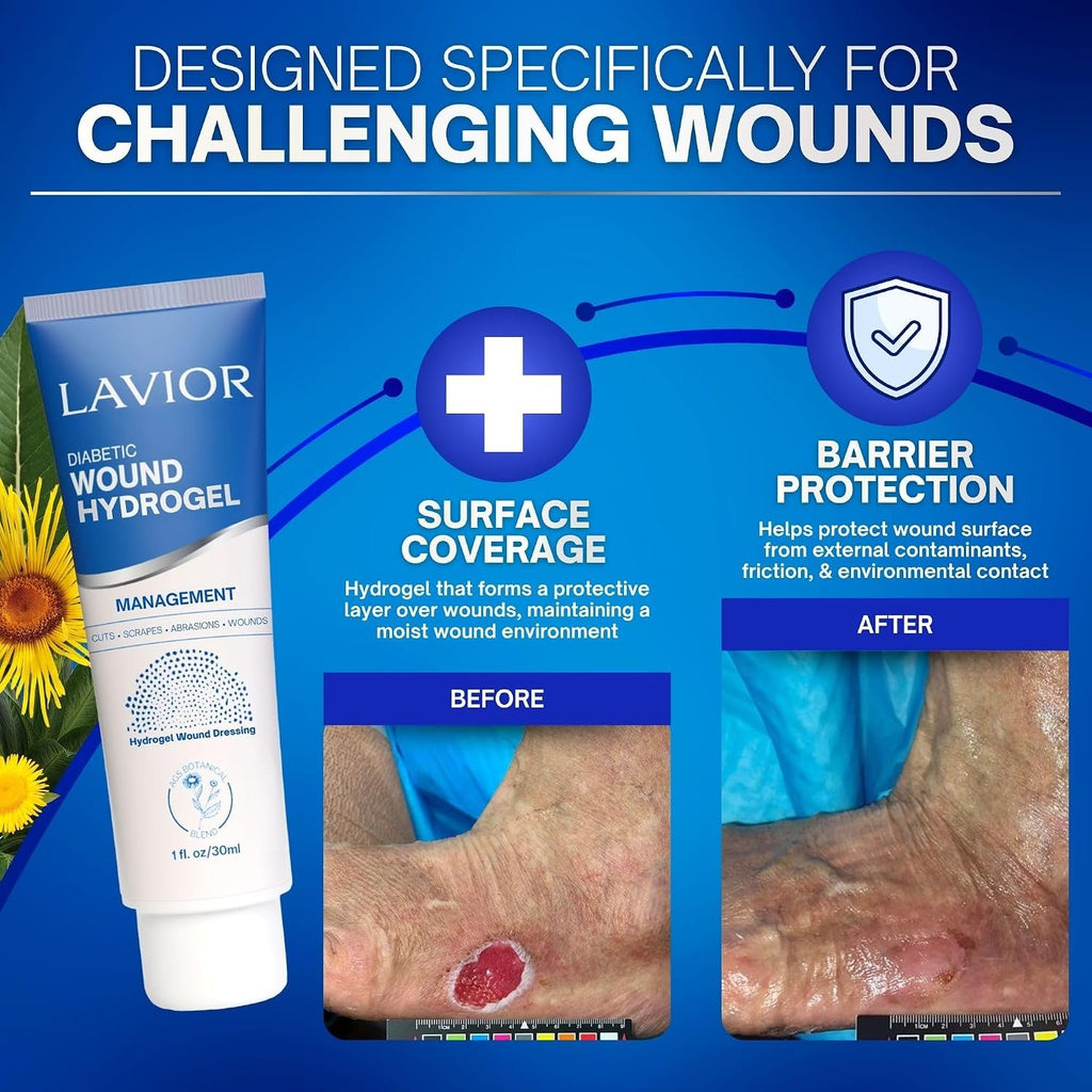 LAVIOR Diabetic Wound Hydrogel 1 oz – Hydrogel Dressing for Wounds, Cuts, Scrapes, CGM Sites & Minor Skin Injuries – Botanical Formula – Vegan – Made in USA