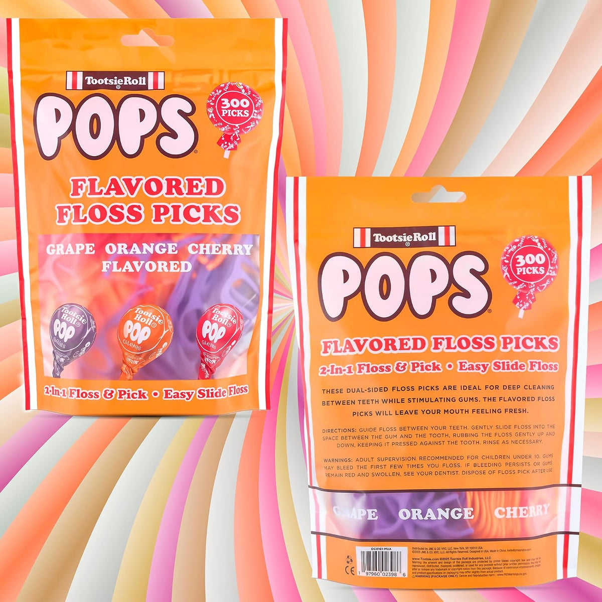 Flavored Floss Picks, 300 Count, Dental Floss Picks for Teeth with Fun Fruit Flavors, Flosser Picks for Adults and Children, | Grape, Orange & Cherry Flavor