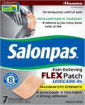 Salonpas Pain Relieving Flex Patch Lidocaine 4%, 7 Count (Pack of 1) | Maximum OTC Strength Lidocaine 4%, Apply for Up To 8 Hours, Temporary Relief of Pain, Patch Contours To Your Body