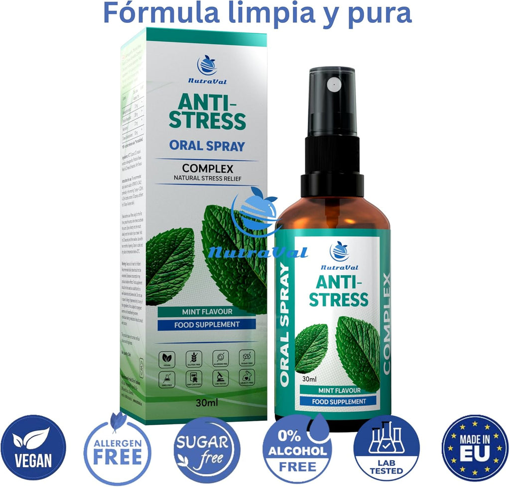 Anti-Stress Oral Spray with Ashwagandha, Rhodiola Rosea, Reishi and Schisandra China – Food Supplement with Adaptogens, with MCT Oil, Mint Flavor, 30 ml
