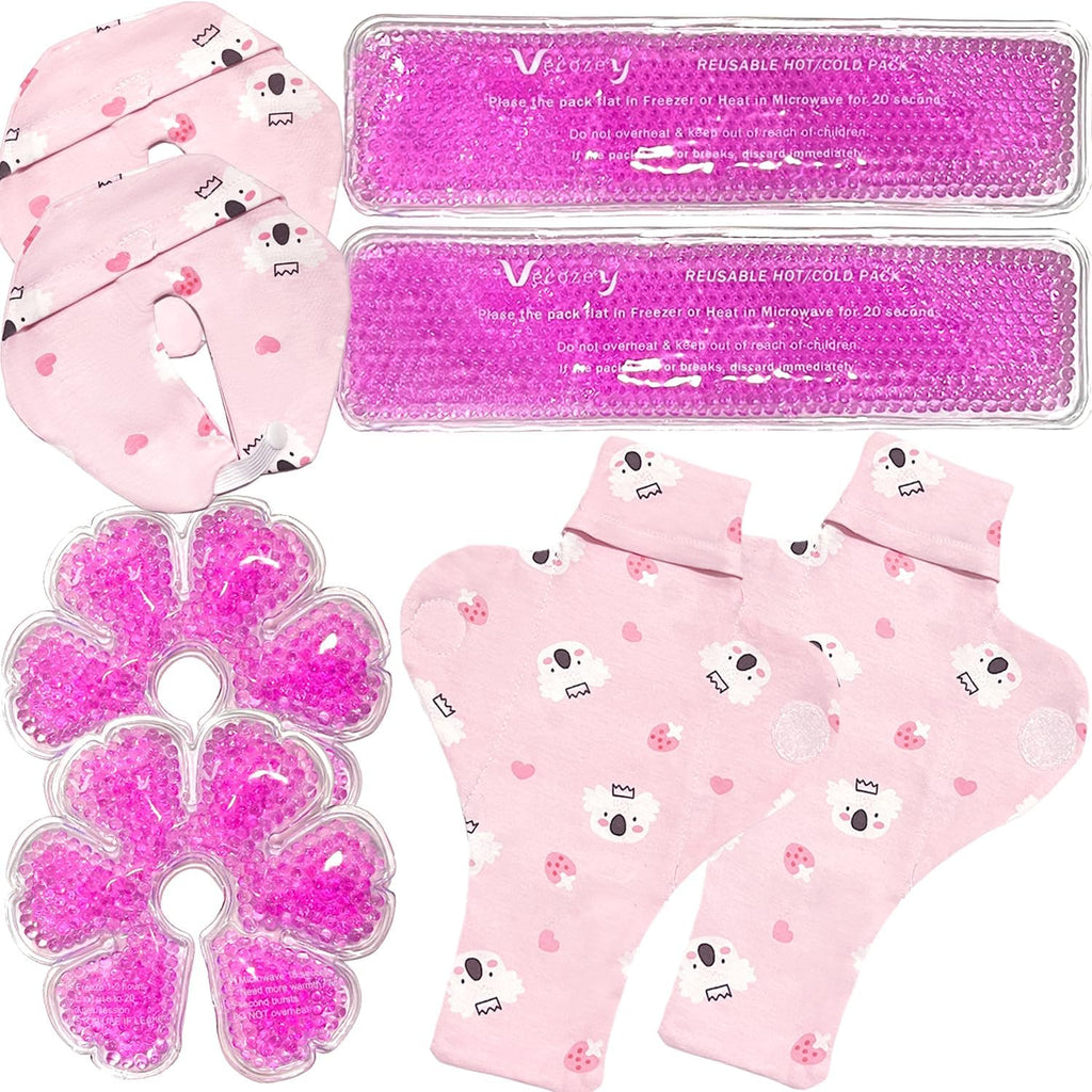 Vecozey Postpartum Ice Pads Set, 2 Perineal Cold Pack & 2 Breast Therapy Ice Packs with Soft Washable Covers, Hot & Cold Postpartum New Mom Essentials Kit for Engorgement, Mastitis, Hemorrhoids & After Birth Recovery