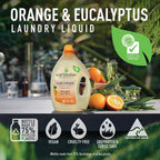 Earthwise Orange & Eucalyptus Laundry Washing Detergent Liquid 2L, 40 Washloads, Suitable for Front & Top Loader, Tough on Stains, Plant Powered Cleaning Action with Naturally Derived Enzymes