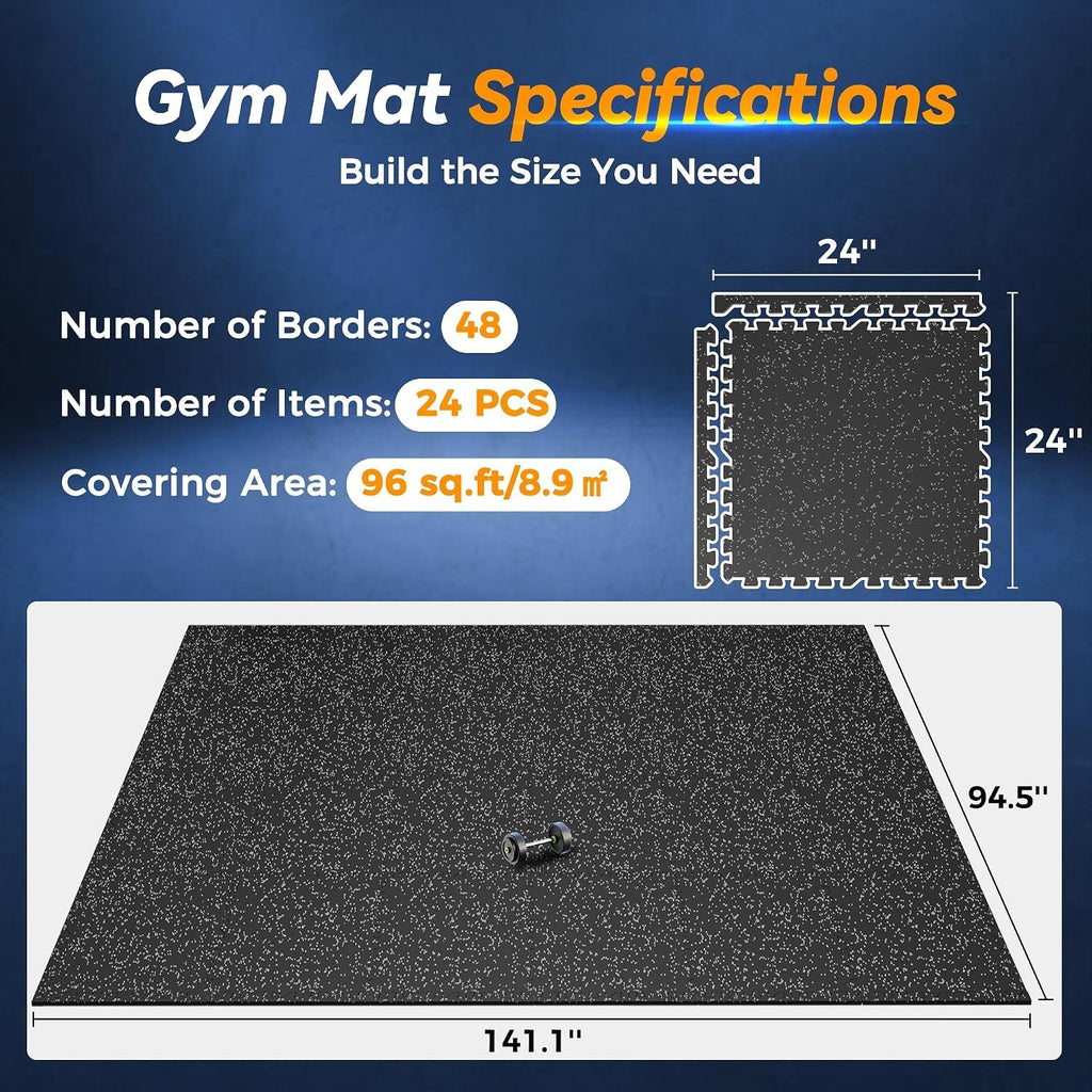 SUPERJARE 1" Extra-Thick Rubber Top Exercise Mat, Gym Flooring for Home Gym