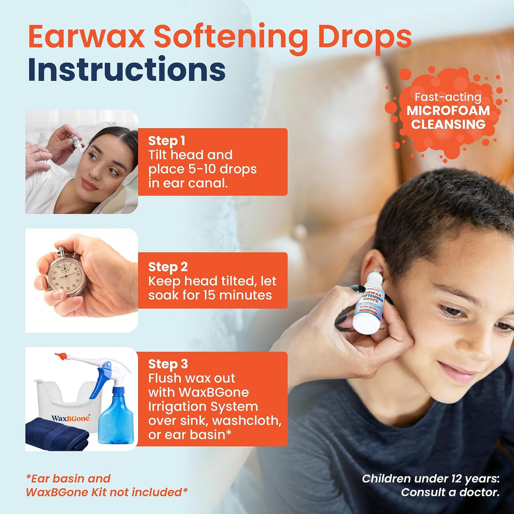 Earwax Removal Drops for Clogged Ears, Adults & Infants, 0.5 fl oz | Gentle formula softens and dissolves earwax in blocked ears; non-irritating for adults, kids and infants, 15 ml