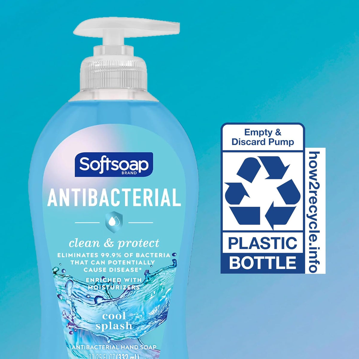Softsoap Antibacterial Hand Soap, Cool Splash Scent, 11.25 fl oz (6 Pack) | Paraben-Free, Phthalate-Free, Washes Away Germs, Bathroom Hand Soap, Kitchen Hand Soap, Daily Handwashing, Gentle on Hands