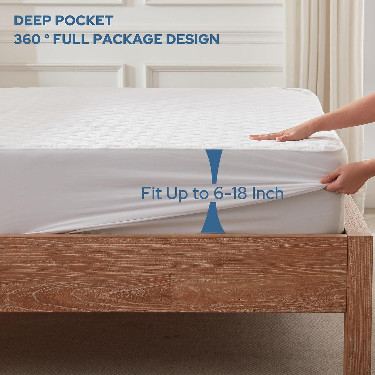 BEDLORE Waterproof Queen Size Mattress Protector, Deep Pocket Fit, Washable | Soft Noiseless Breathable Bed Mattress Cover Pad, Fits 6-18 Inch Deep Mattresses, Ideal for Home, Bedroom, Hotel, White