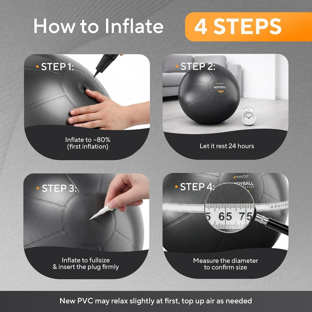 Yoga Ball, 1,000 lb Anti-Burst, Extra Thick, Non-Slip