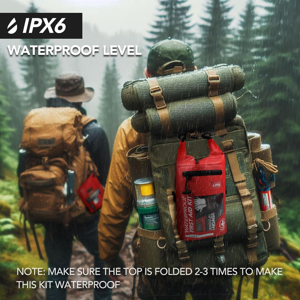 250 PCS Waterproof First Aid Kit, Roll Top Reflective Boat Dry Bag Bug Out Bags, Emergency Medical Kit Ideal for Boating, Camping, Fishing, Kayaking, Floating, Red