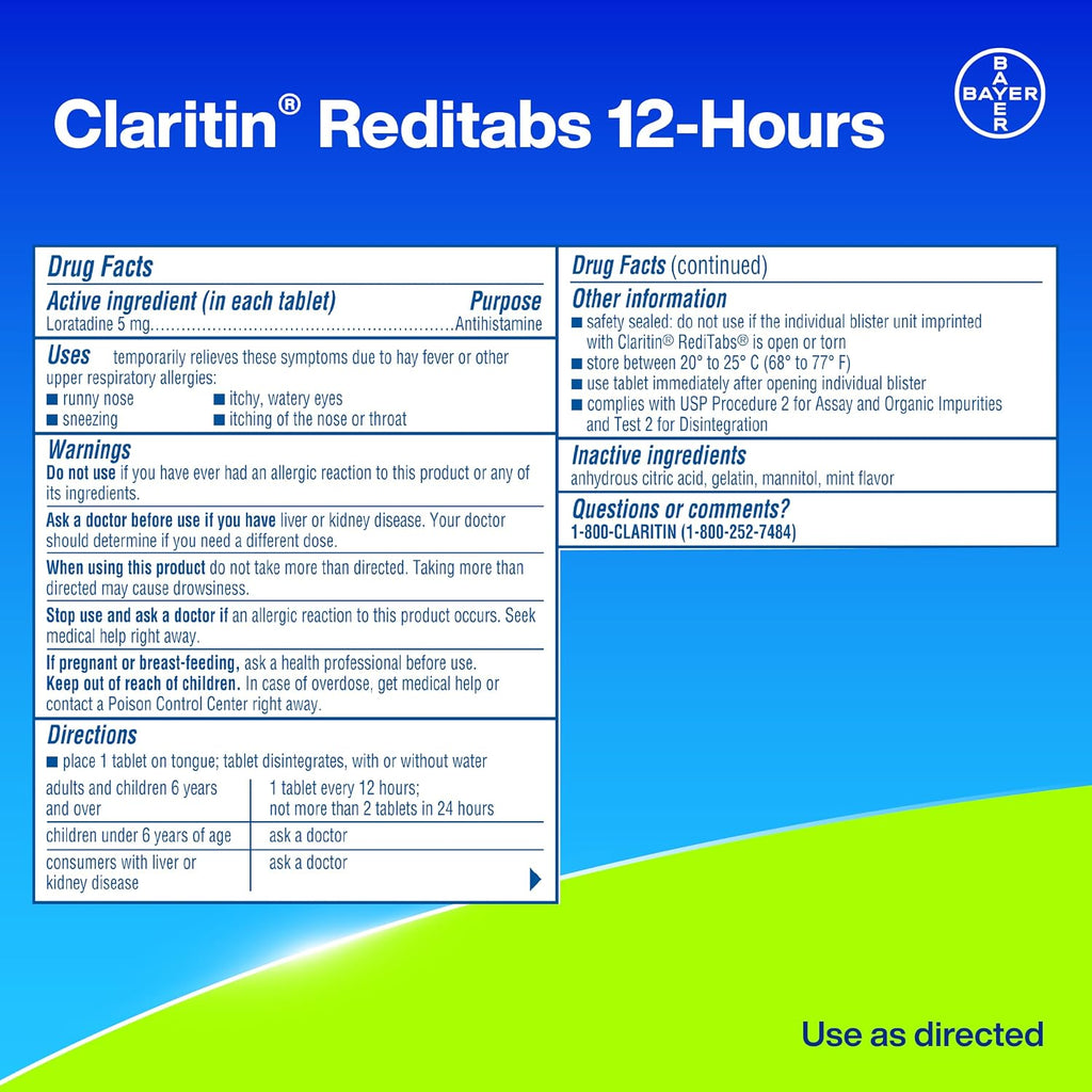 Claritin Non-Drowsy RediTabs Indoor & Outdoor Allergy Relief, Loratadine 10mg, 30 CT Tablets