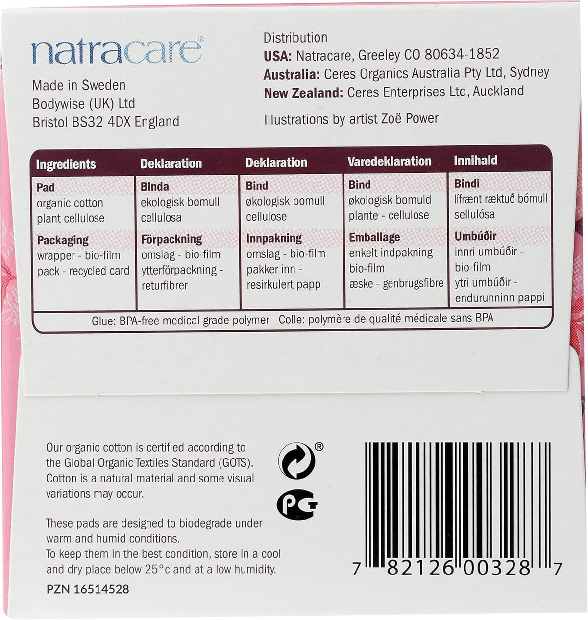 Sanitary Pads Organic 10 pieces 0.47cm