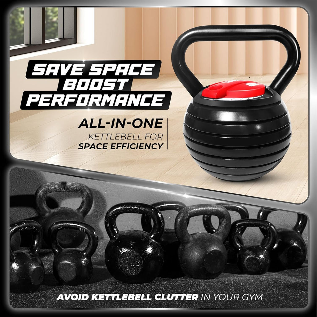 Yes4All Adjustable Kettlebell Set, 20–40 LB Weight Set, Solid Cast Iron Handle with Spacer Disks & Secure Lock, Space-Saving Kettlebell for Home Gym Strength Training, Black