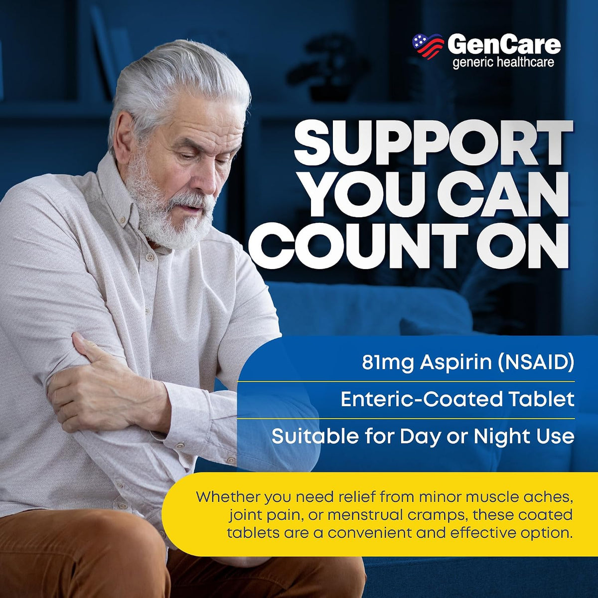 GenCare Low Dose Aspirin 81mg Enteric Coated Tablets, 500 Count | Compares to Bayer; daily low-dose aspirin for heart health, pain & fever relief, baby aspirin
