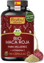 Red Maca BIO Peruana - 180 capsules of Red Maca with vitamin C - Vitality and feminine balance - 3,200 mg per daily dose (equivalent to 12,800 mg of Peru root) - Certified organic