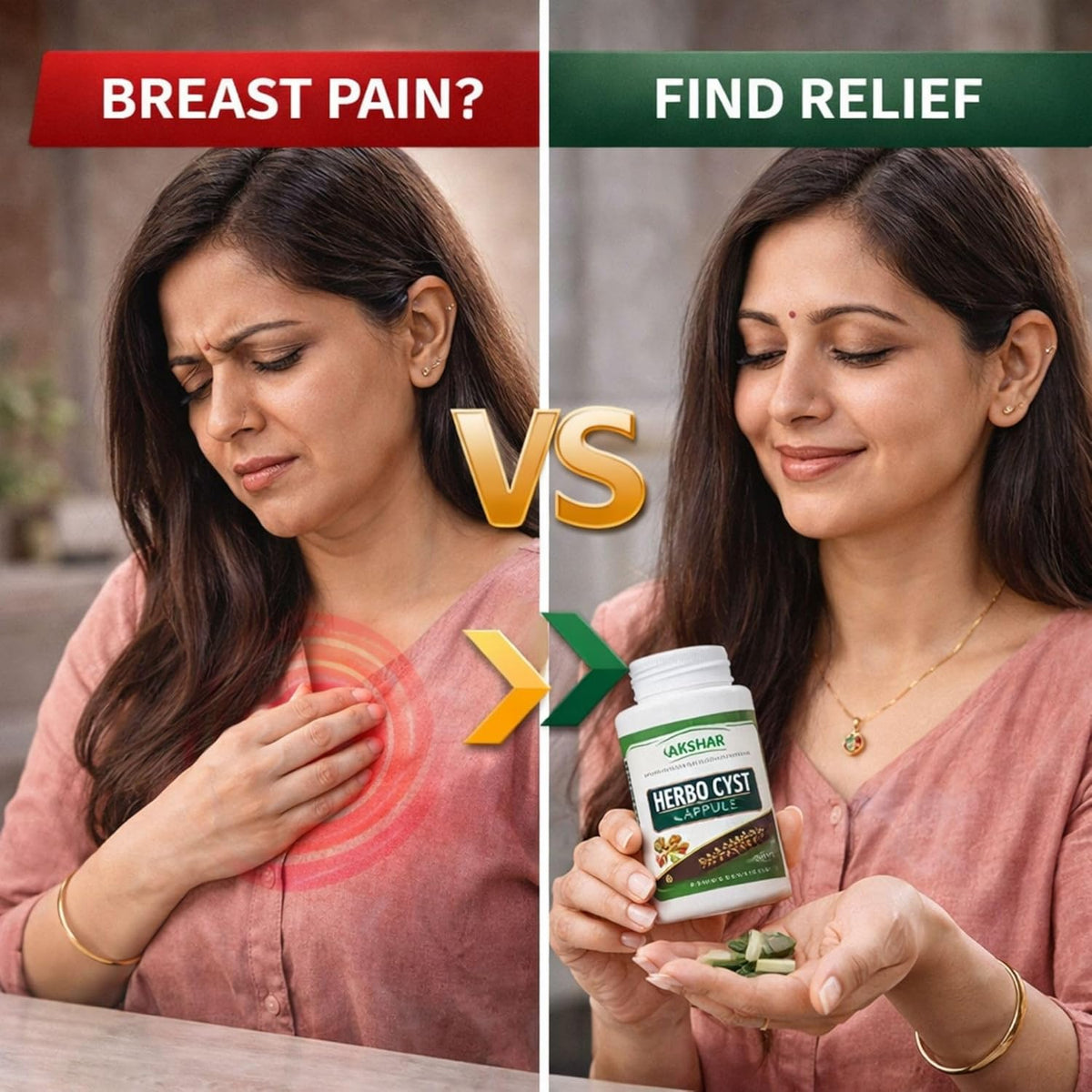 Akshar Ayurved Herbo Cyst Ayurvedic Breast Health Support Capsules | Herbal Supplement | Natural Hormonal Balance & Wellness Support for Women | 100% Herbal Formula | Daily Care Capsules