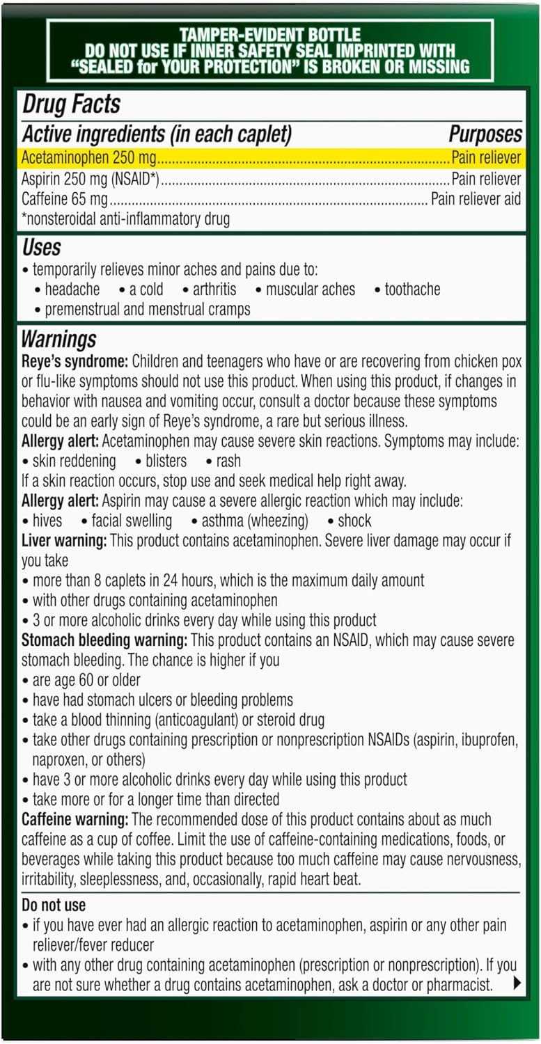 Excedrin Extra Strength Caplets for Headache Pain Relief, 200 Count | Triple Action Formula with Caffeine, Blocks Pain Signals, Elevates Your Pain Threshold, Enhances Pain Relieving Effect