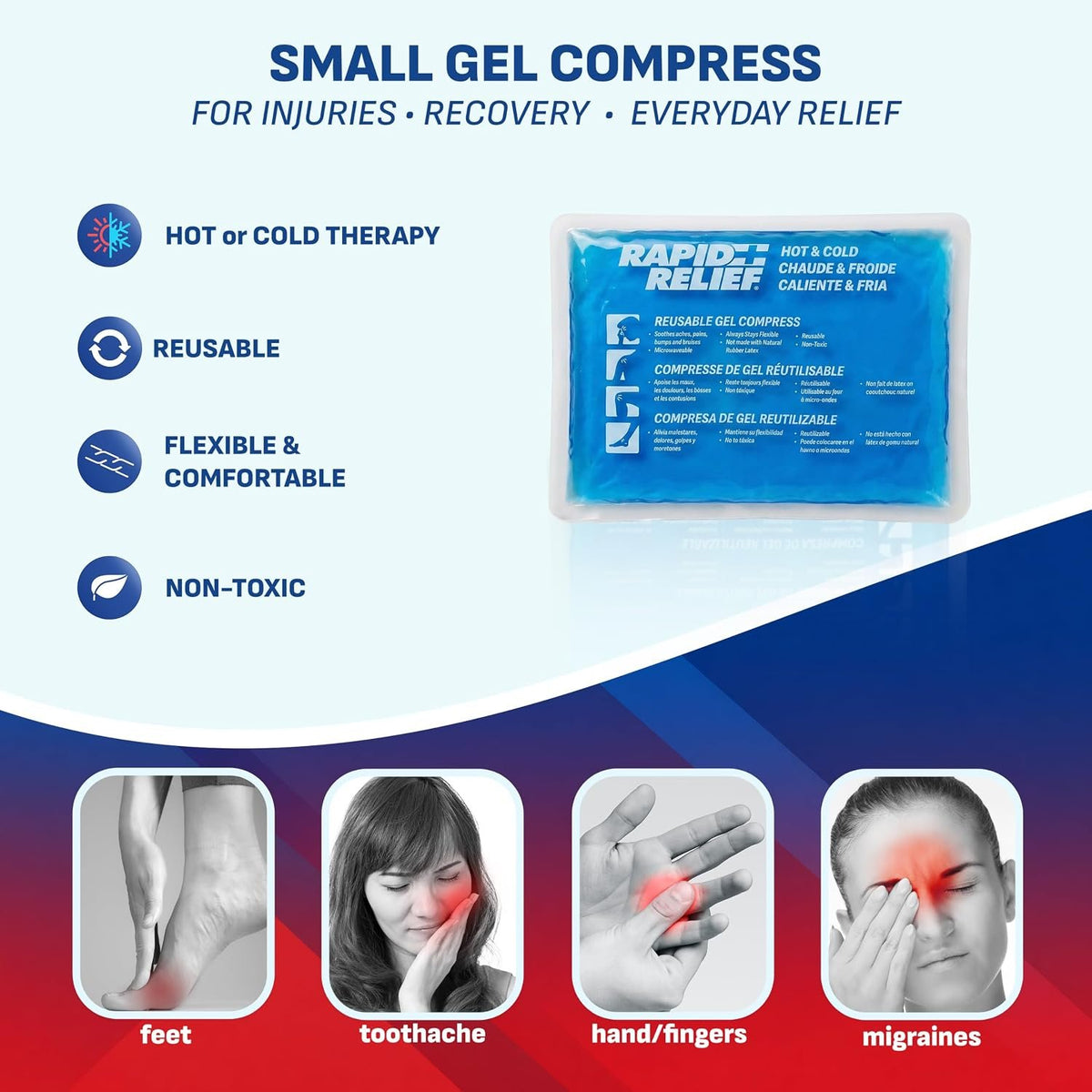 Rapid Relief Gel Ice Pack, Reusable Cold Pain Relief, Small 4x6 Inch 1 Ct