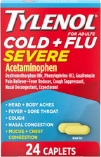 Tylenol Cold + Flu Severe Caplets, Acetaminophen, 24 ct | Fever Reducer, Pain Reliever, Cough Suppressant, Nasal Decongestant & Expectorant