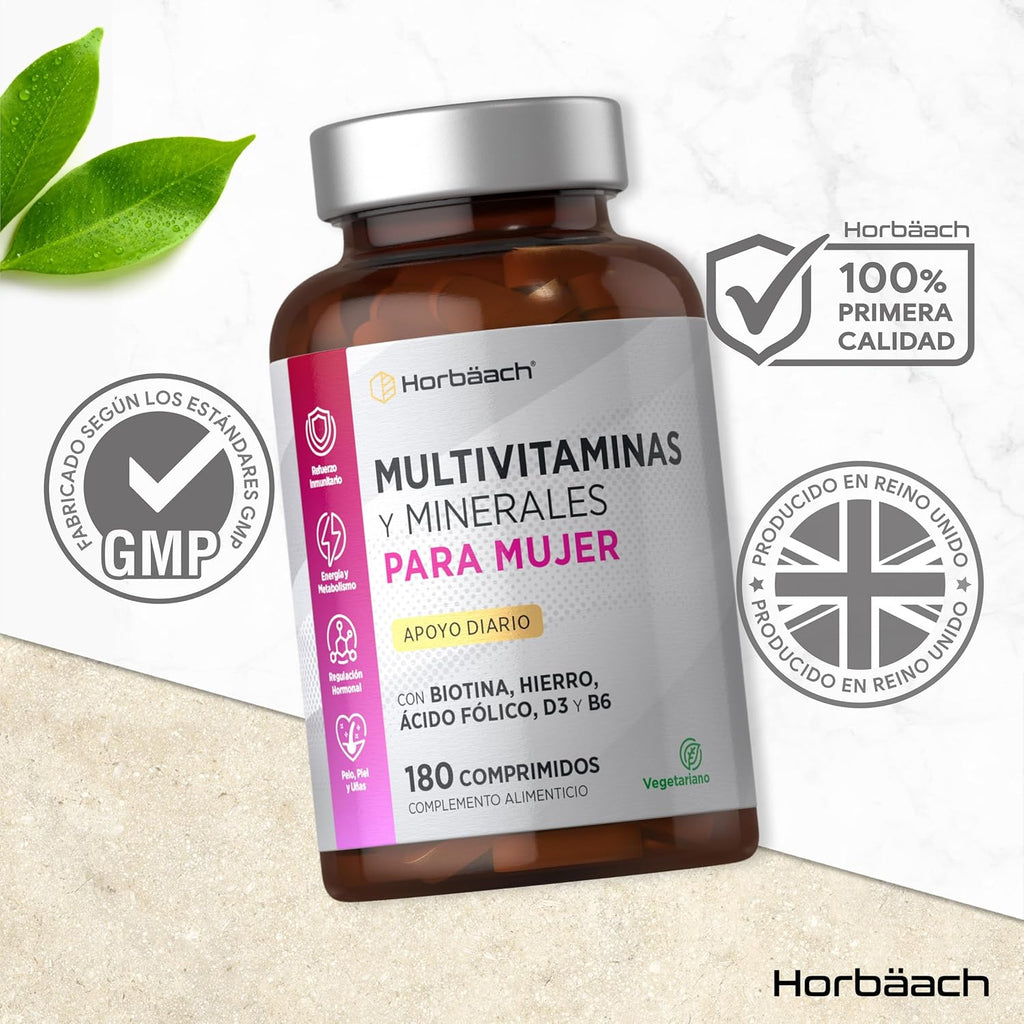 Women's Multivitamins | Energy | Hormonal Balance | Immunity | Hair Skin & Nails | Bones | 180 Tablets with Iron, Vitamin B6, Biotin & More! | Vegetarian | Horbaach