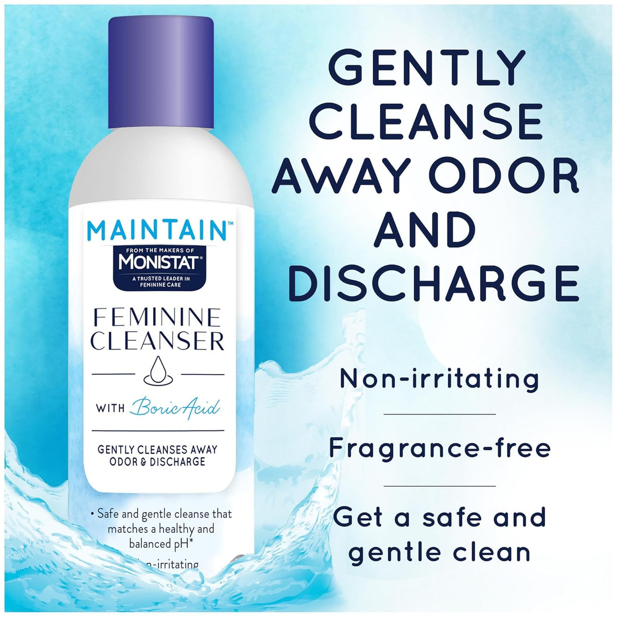 Monistat Boric Acid Feminine Wash, Fragrance-Free Intimate Wash for Women with Gentle pH-Balanced Formula, 10 Fl Oz
