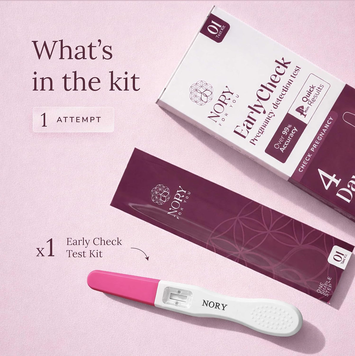NORY EarlyCheck Pregnancy Test – Detects 4 Days Sooner, Over 99% Accuracy, Ultra-Sensitive hCG Detection (10 mIU/mL), Quick 1-Min Result, Midstream Test