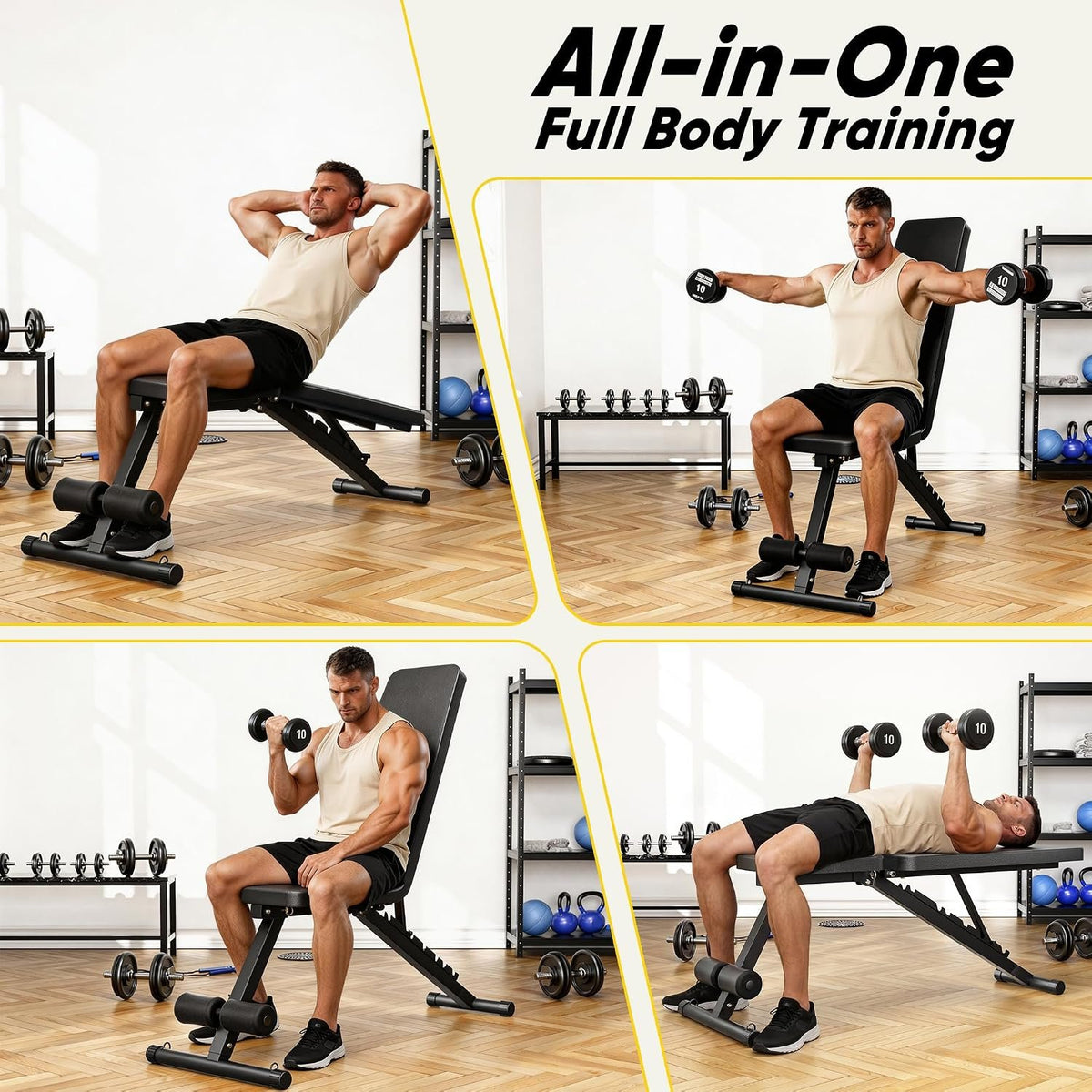 Adjustable Weight Bench for Home Gym, 600LBS Capacity Foldable Workout Bench with 7 Backrest Positions for Full Body Exercise, Compact for Small Spaces, Incline Decline Flat Bench with Quick Adjustment & Easy Folding