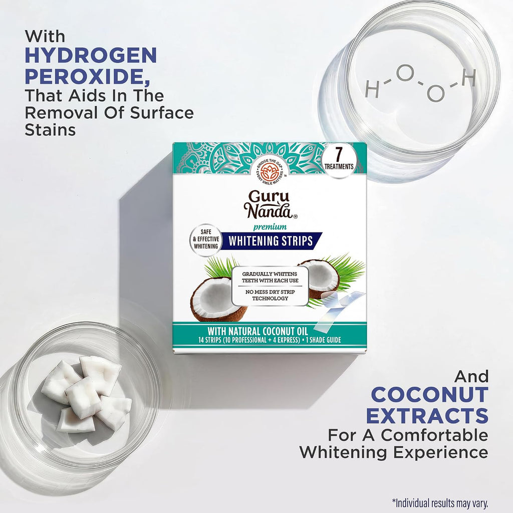 GuruNanda Teeth Whitening Strips Kit - 7-Day Treatment with Non-Slip, Dry Strip Technology - Whitening Designed with Care for a Brighter Smile