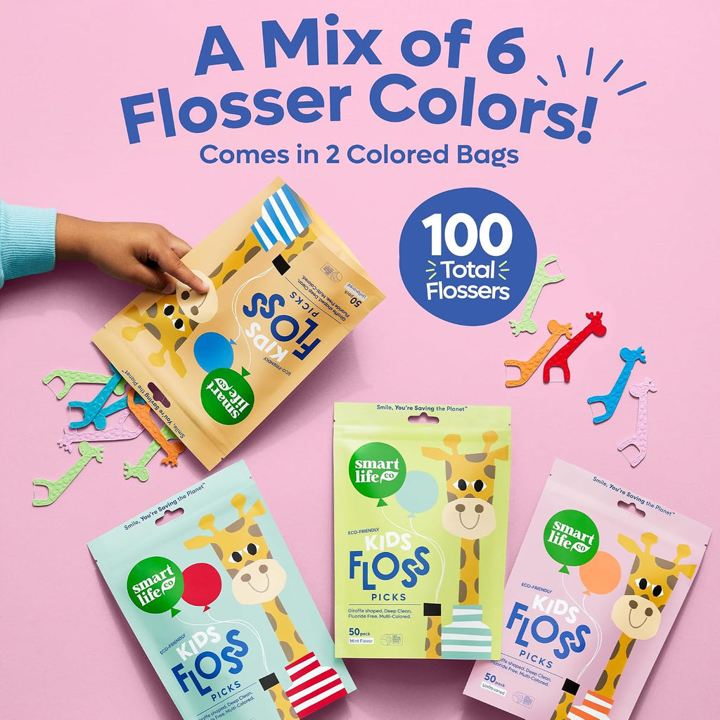 SmartLifeco Eco-Friendly Kids Flossers (100ct) - The Original Straw Wheat Dental Floss Picks For Children, Fluoride & PFA Free, Toothpick Flossing Sticks For Toddler Teeth, No Shred Thread, Unflavored
