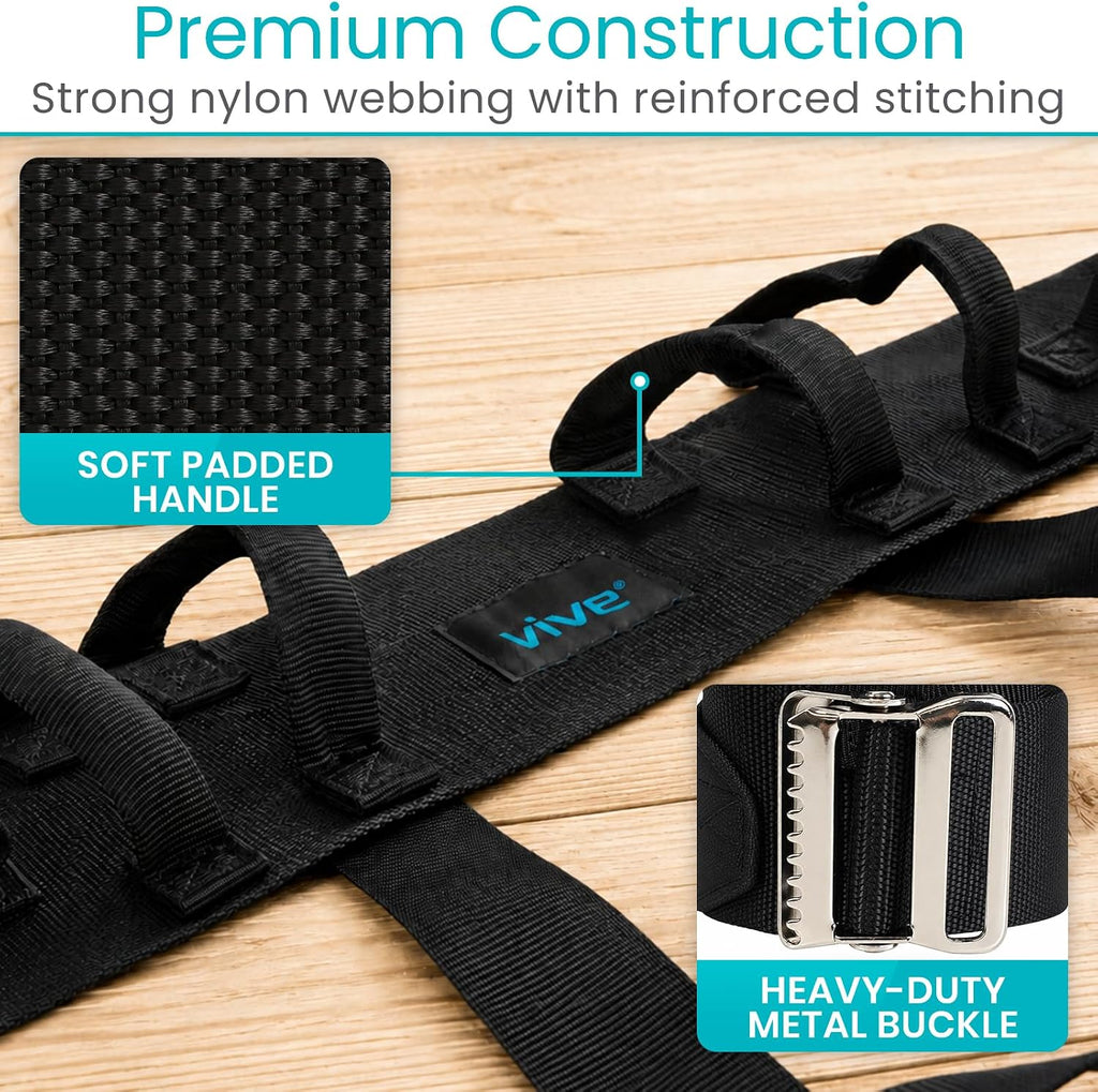 Vive Gait Belt with Leg Straps - Heavy Duty Transfer Belt with Quick | Release Gait Belts for Seniors - Adjustable Bed, Stand Assist Aid with Handles - Physical Therapy Mobility Aid for Elderly