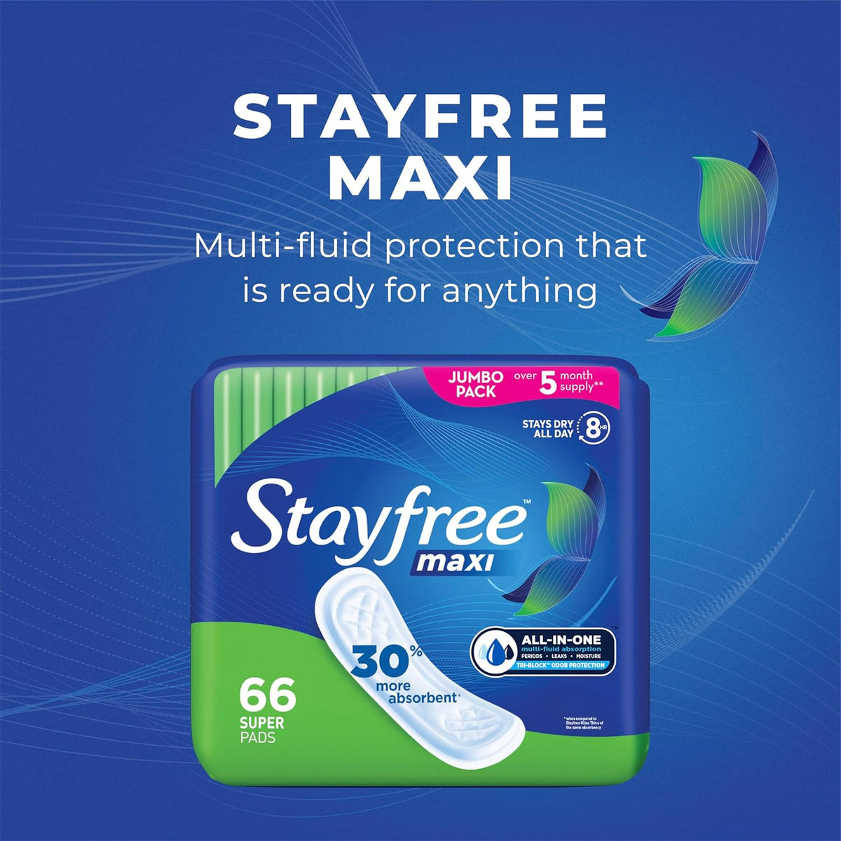 Stayfree Maxi Pads for Women, Super - 66 Count