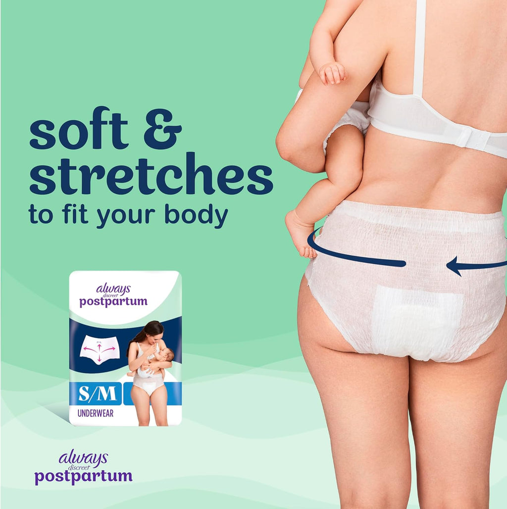 Always Discreet Postpartum and Adult Incontinence Underwear for Women, Small/Medium, Maximum Protection, 14 Count