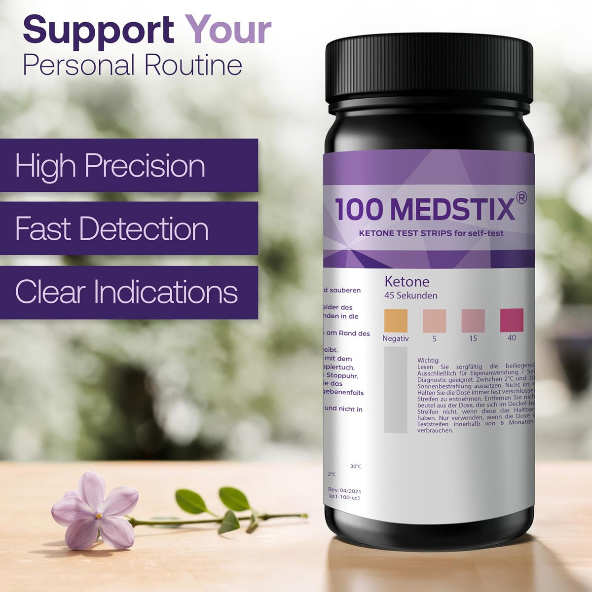 100 Ketone Test Strips for Self-Testing – Urine | Results in 45 seconds · color chart for easy reading · 100-count tube for home, travel and daily use
