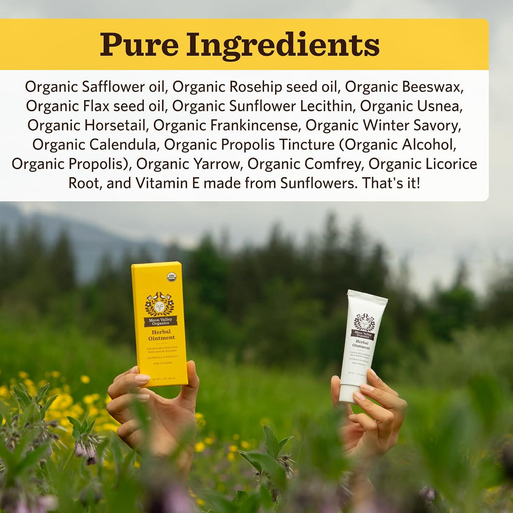 Moon Valley Organics Herbal Ointment with Calendula, Comfrey and Propolis, Moisturize and Soothe Cuts and Burns, Healing Balm, 1.7 Ounces