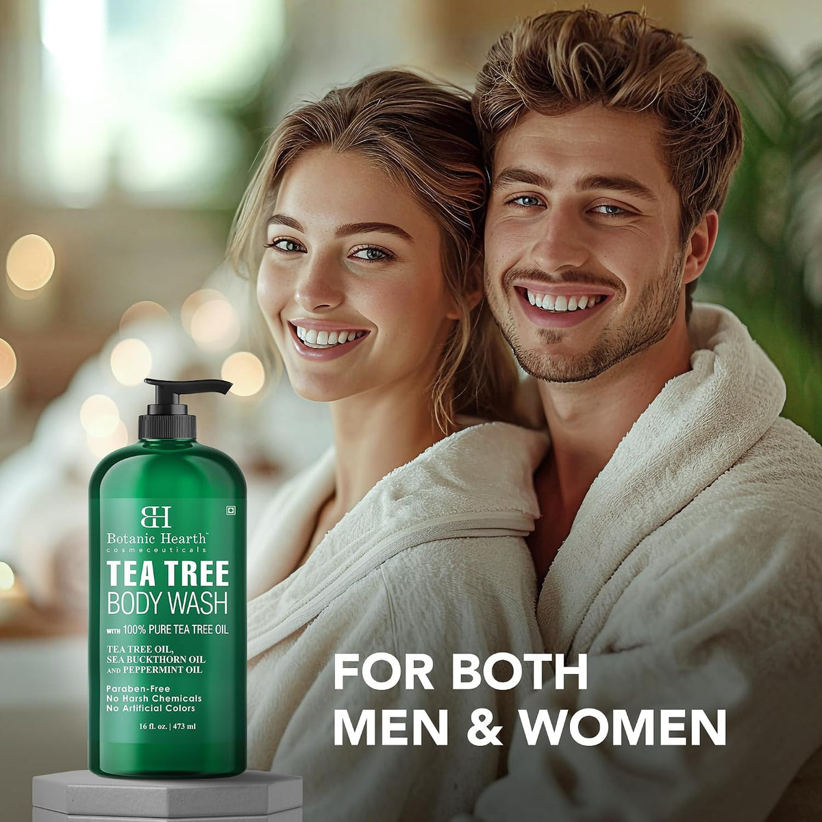 Botanic Hearth Tea Tree Body Wash With 100% Tea Tree Oil - 16 Fl oz | With Tea Tree Oil, Peppermint & Sea Buckthorn | Gently Cleanses & Refreshes | Sulfate & Paraben Free | For Both Men & Women