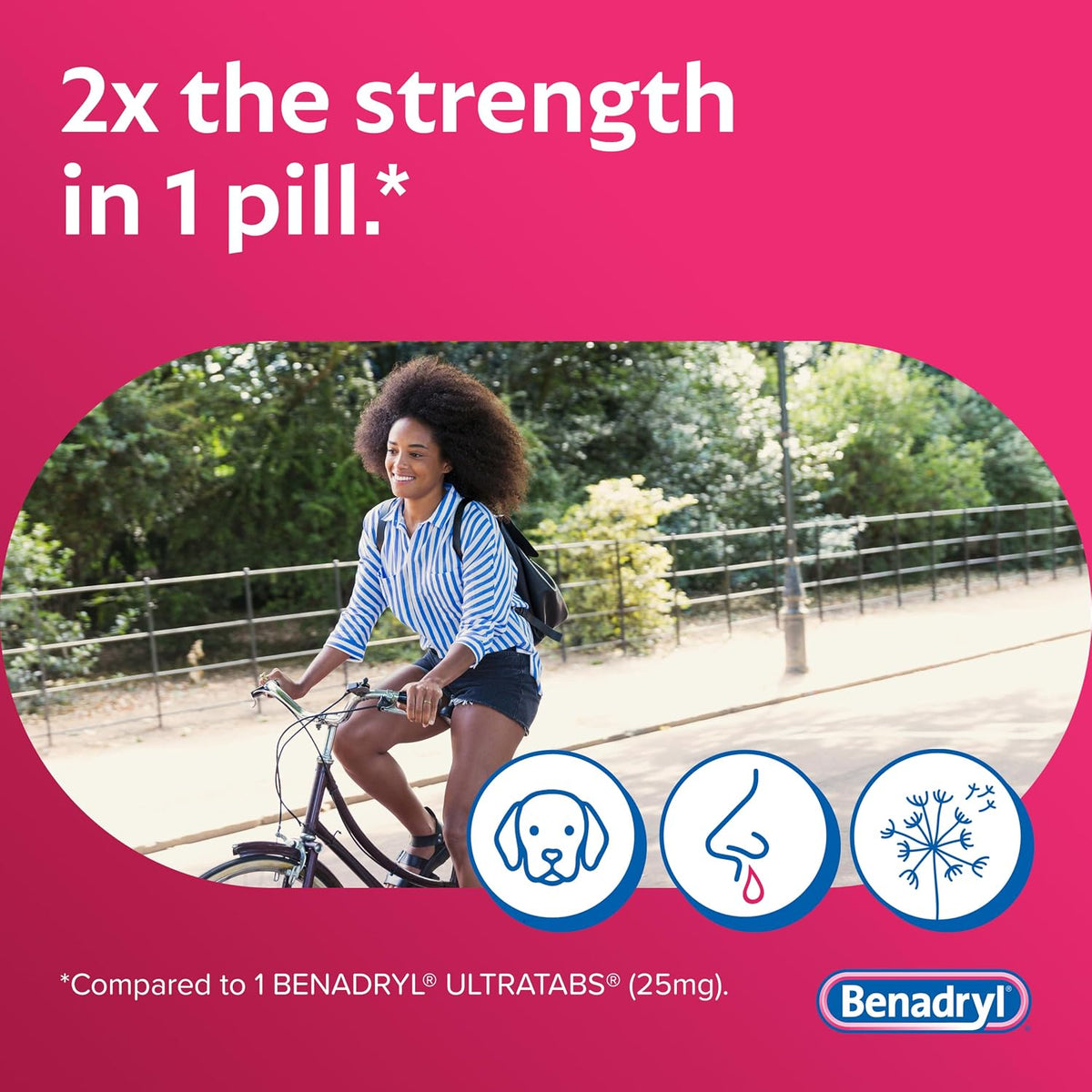 Benadryl Extra Strength Allergy Tablets, 50 mg Diphenhydramine HCl, 24 Ct | Antihistamine Tablets for Allergy Relief of Allergy Symptoms Due to Hay Fever or Other Upper Respiratory Allergies