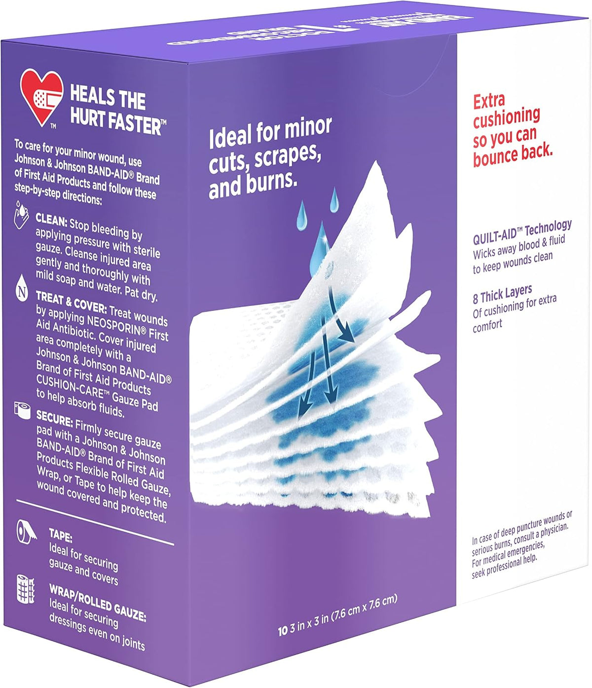 BAND-AID Brand Cushion-Care Gauze Pads, Medium Size, 3 in x 3 in, 10 Count
