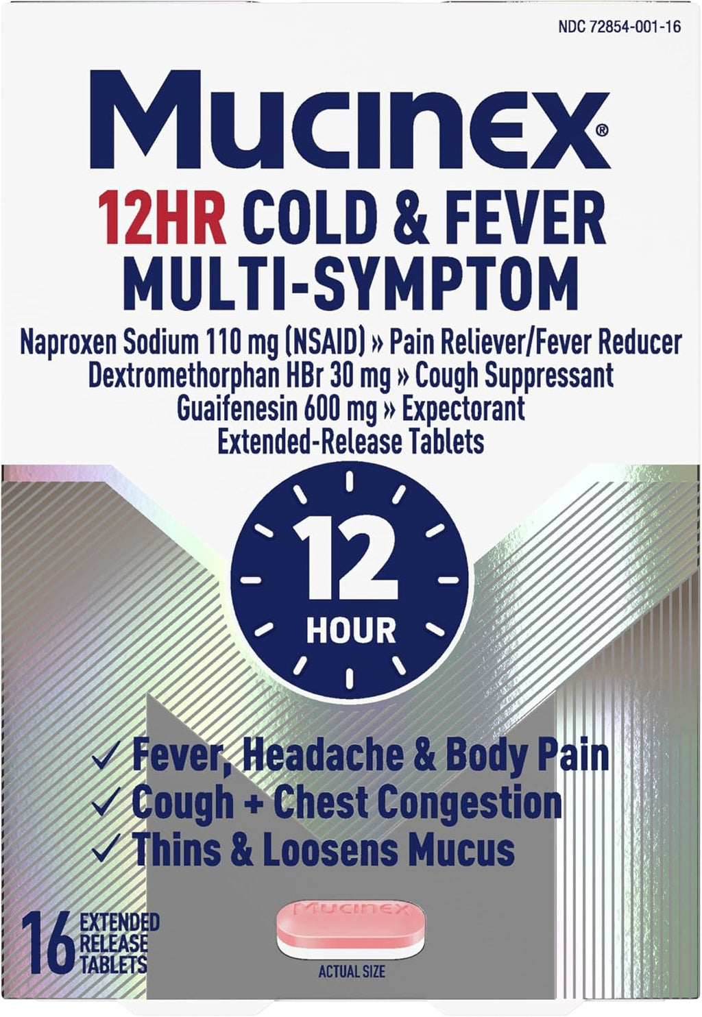 Mucinex 12Hr Cold and Flu Medicine for Adults, All Day Relief, 16 Tablets