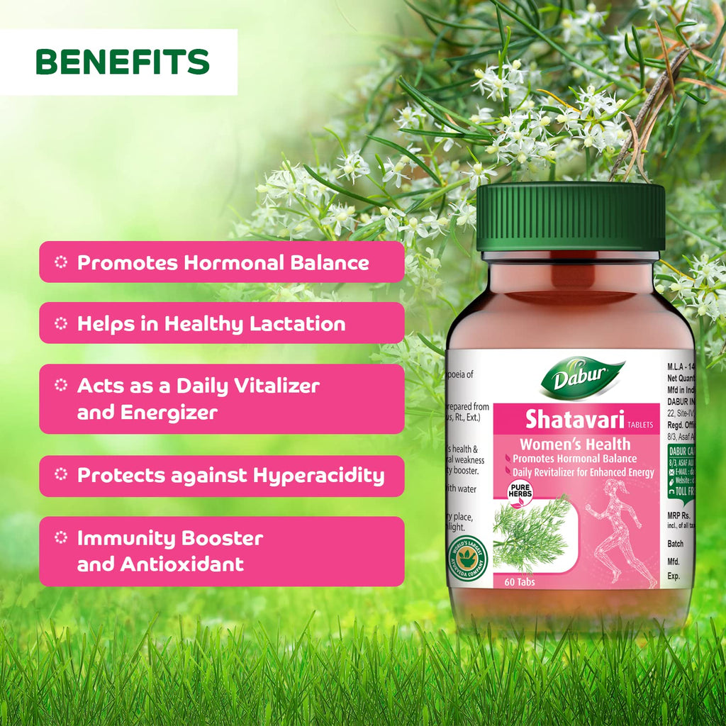 Dabur Shatavari Tablets | Women's Wellness | Hormonal Balance Supplement - 60 tablets