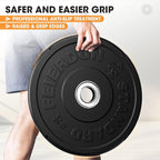 FEIERDUN Color Bumper Plate Set, 2-Inch Olympic Weight Plates, Low Bounce Rubber Barbell Plates with Stainless Steel Insert for Weightlifting, Strength Training, CrossFit & Home Gym, 10LB-370LB