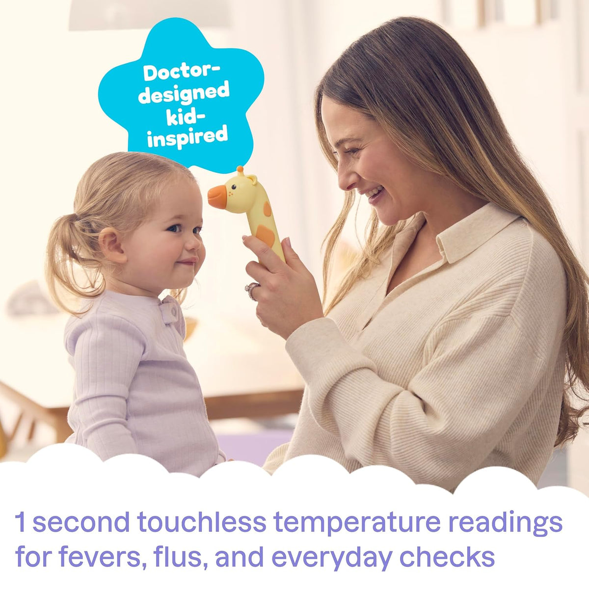 Baby Thermometer for Kids, Fever Buddy Giraffe | Digital Infrared No-Touch Forehead & Ear Thermometer, 3-in-1 Contactless Thermometer with Fever Indicator
