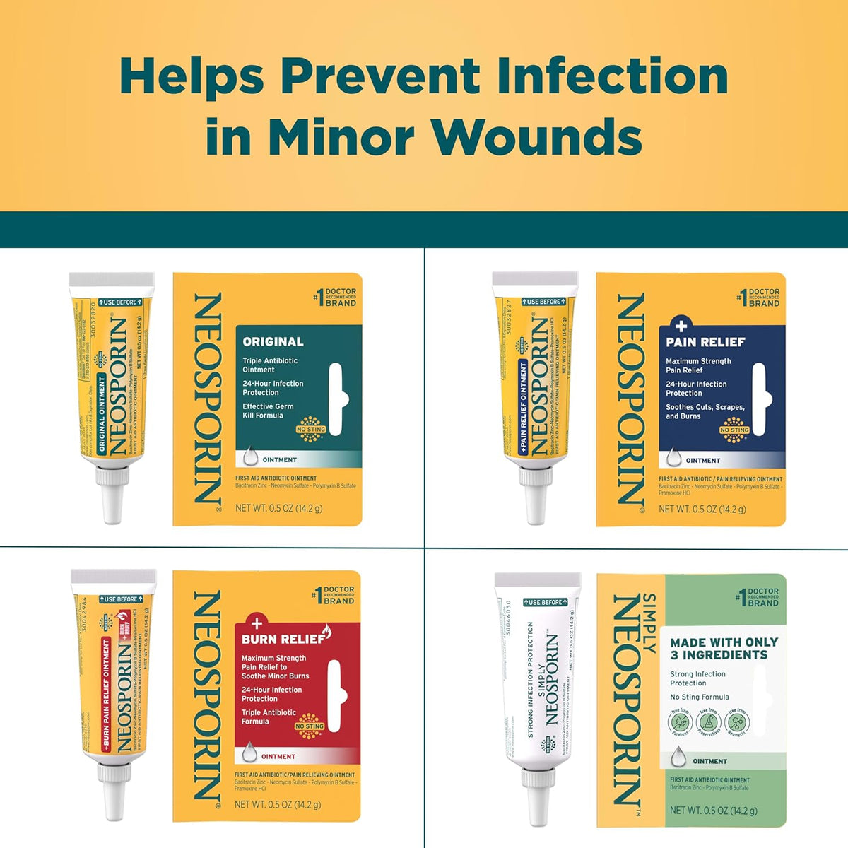 Neosporin Original Triple Antibiotic Ointment, 0.5 oz | 24-Hour Infection Protection with Bacitracin Zinc, First Aid Wound Care Treatment, Helps Minimize Appearance of Scars