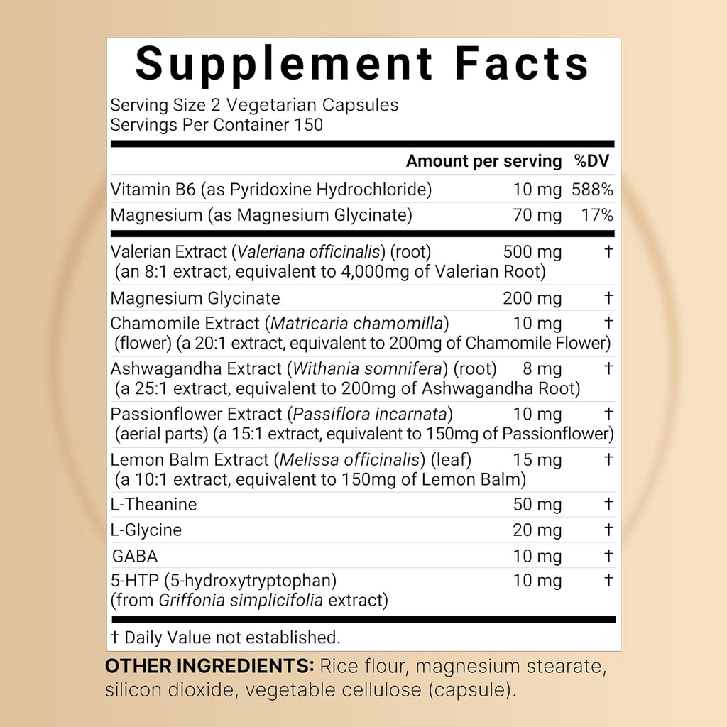 NatureBell Valerian Root for Sleep, 300 Veggie Capsules with Magnesium Glycinate, Chamomile, Passionflower, Lemon Balm, Ashwagandha, & More – Relaxation & Sleep Support Supplement – Melatonin Free
