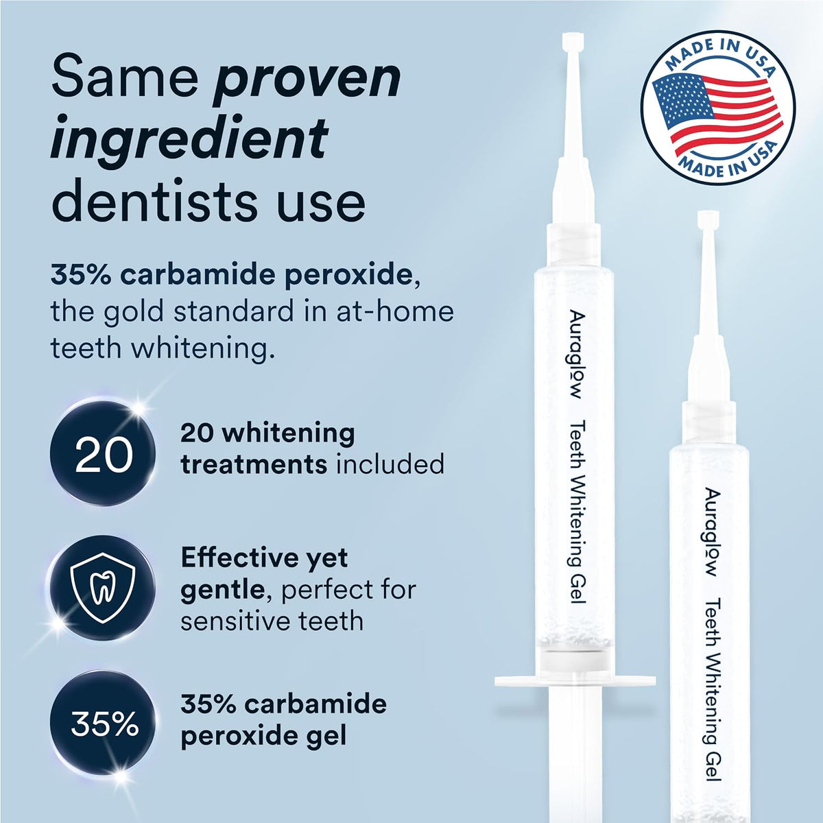 Auraglow Teeth Whitening Kit, LED Accelerator Light, 35% Carbamide Peroxide Teeth Whitening Gel, 20+ Whitening Treatments, Whitens up to 10 Shades in 7 Days