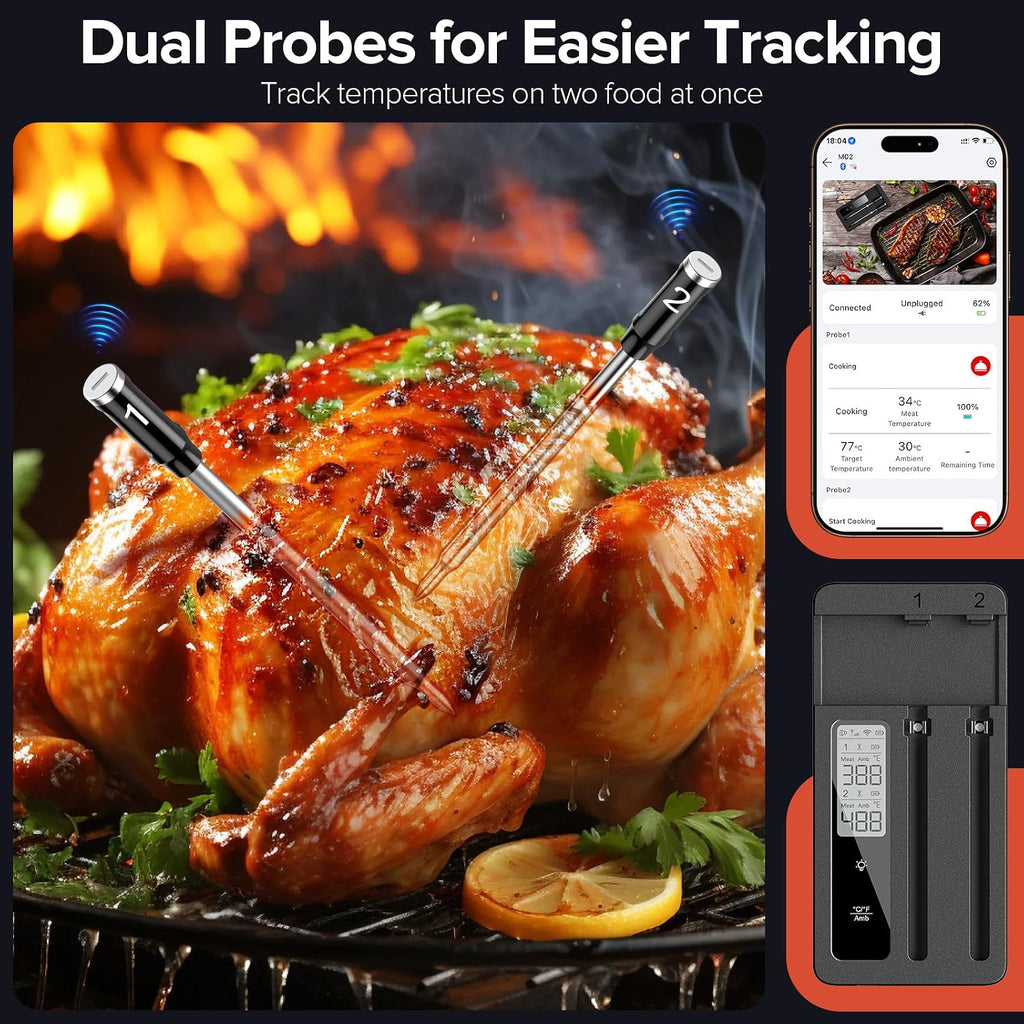 Smart Wireless Meat Thermometer Dual Probes with WiFi Bluetooth Combo