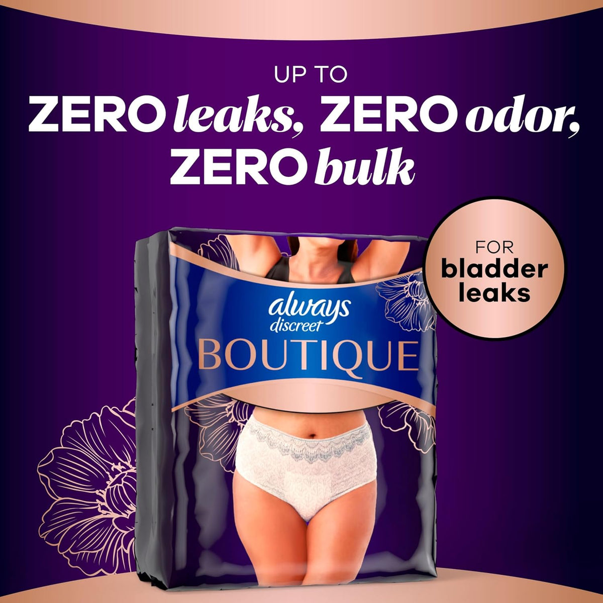 Always Discreet Boutique Incontinence & Postpartum Underwear for Women, Disposable, Maximum Protection, Large, 18 Count