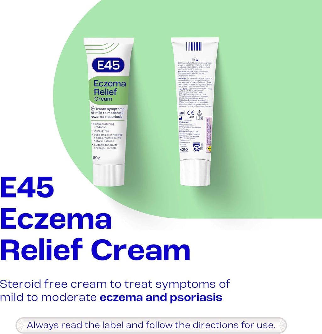 E45 - Eczema Relief Cream | Steroid Free Cream For Mild to Moderate Eczema and Psoriasis | 60g